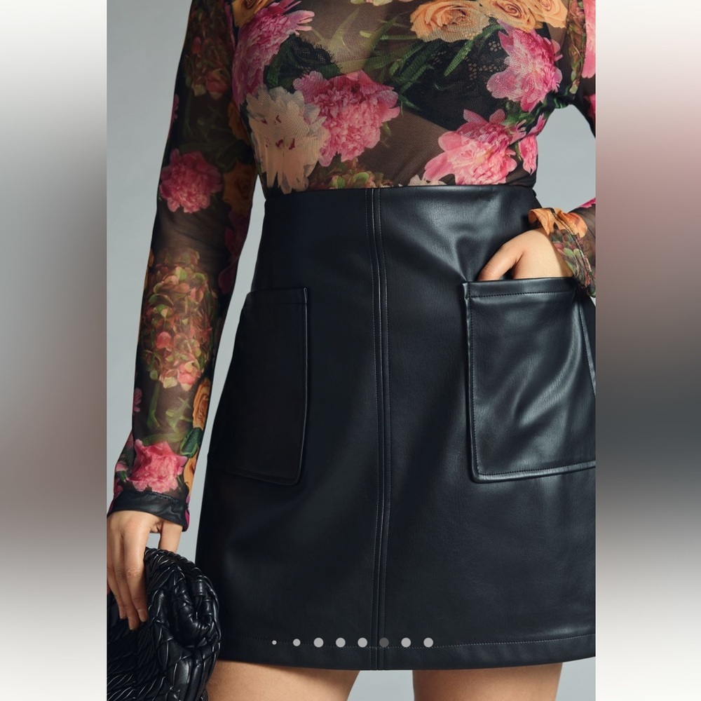 Anthropologie Black Faux Leather Mini Skirt